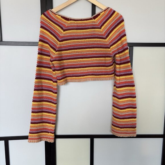 Yellow the Label Womens Crochet Sweater Top Cropped Sz SMALL Hippie Boho Rainbow - Picture 10 of 14